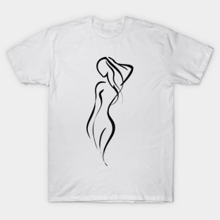 Stick figure woman in black ink T-Shirt